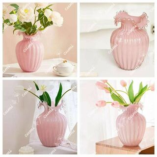 【北欧】ピンク 少女 水滴 ガラス 花瓶  フラワーベース クリスタルインテリア(花瓶)
