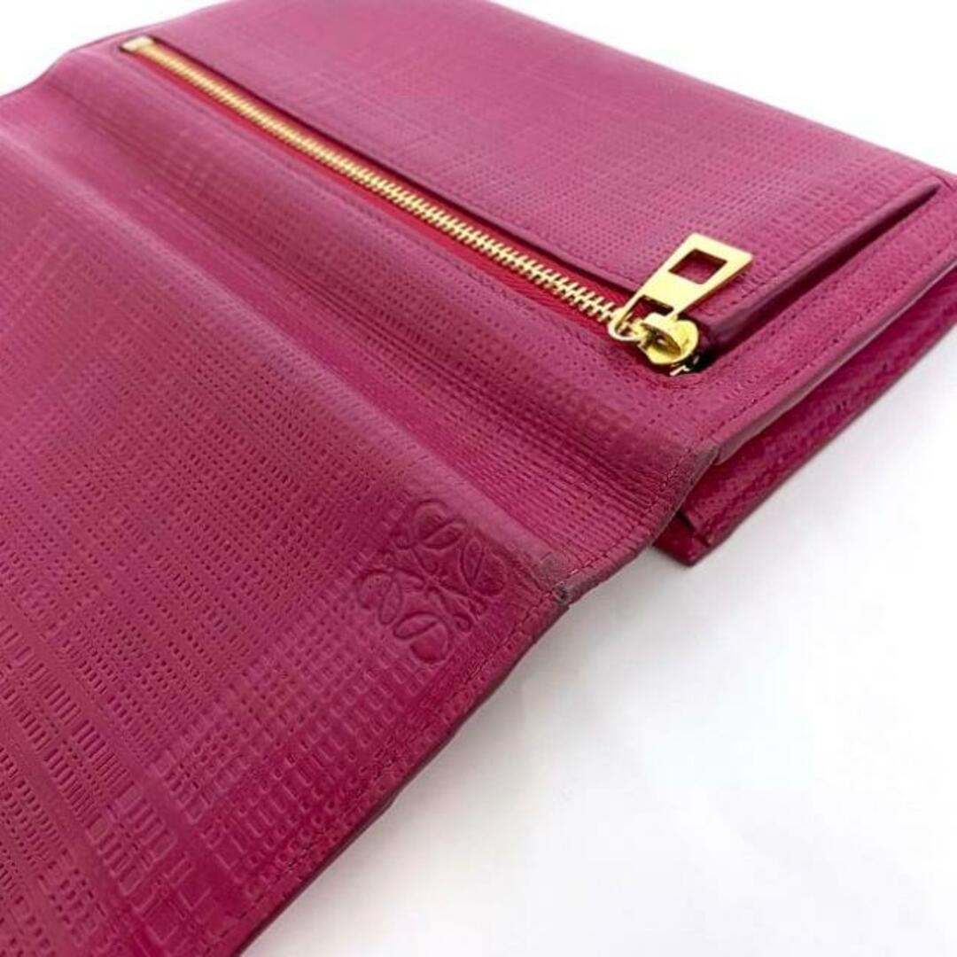 LOEWE - ロエベ 二つ折り 長財布 ピンク ゴールド リネン 美品 LOEWE - ロエベ 二つ折り 長財布 ピンク ゴールド リネン 美品