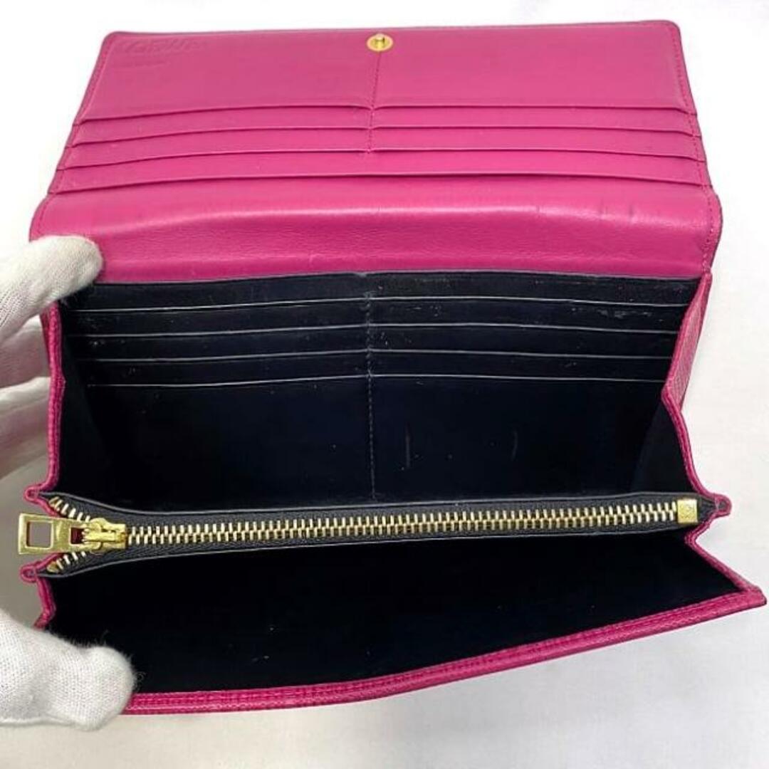 LOEWE - ロエベ 二つ折り 長財布 ピンク ゴールド リネン 美品 LOEWE - ロエベ 二つ折り 長財布 ピンク ゴールド リネン 美品