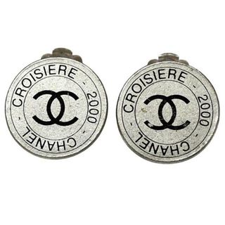 シャネル(CHANEL)のシャネル イヤリング シルバー ブラック CROISIERE 美品 メタル 中古 00 C CHANEL アクセサリー ヴィンテージ レア シンプル ロゴ ココマーク 丸 プレート 黒 ブランドアクセ レディース お洒落 高級感 上品(リング(指輪))