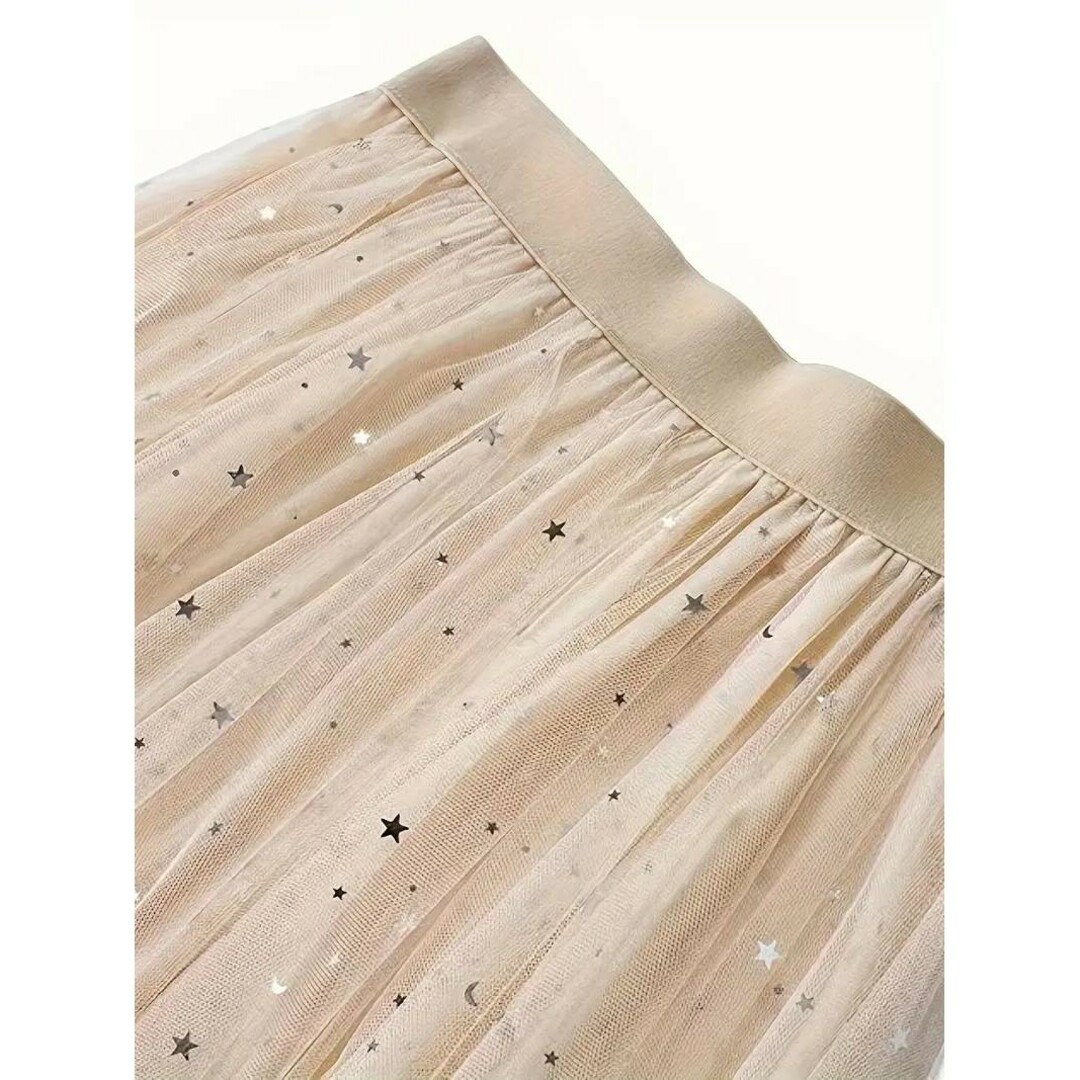 新品未使用未開封 ソリッドカラーのキラキラ星柄スカート(アプリコット) レディースのスカート(ひざ丈スカート)の商品写真