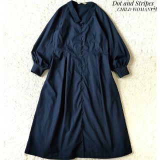 ドットアンドストライプスチャイルドウーマン(Dot&Stripes CHILDWOMAN)の【ドットアンドストライプス】コットンギャザーシャツワンピース ネイビー 長袖(ロングワンピース/マキシワンピース)