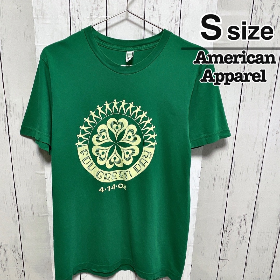 American Apparel(アメリカンアパレル)のUSA製　American Apparel　Tシャツ　S　グリーン　プリント メンズのトップス(Tシャツ/カットソー(半袖/袖なし))の商品写真