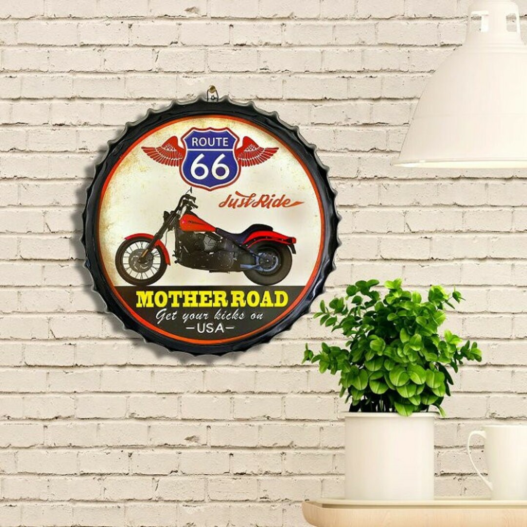 デザイン看板50】ルート66 バイク赤★ポスター絵ハーレーダビッドソン ガレージ インテリア/住まい/日用品のインテリア小物(その他)の商品写真