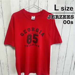 ジャージーズ(JERZEES)のJERZEES　00s　Tシャツ　L　レッド　プリント　フットボール　USA古着(Tシャツ/カットソー(半袖/袖なし))