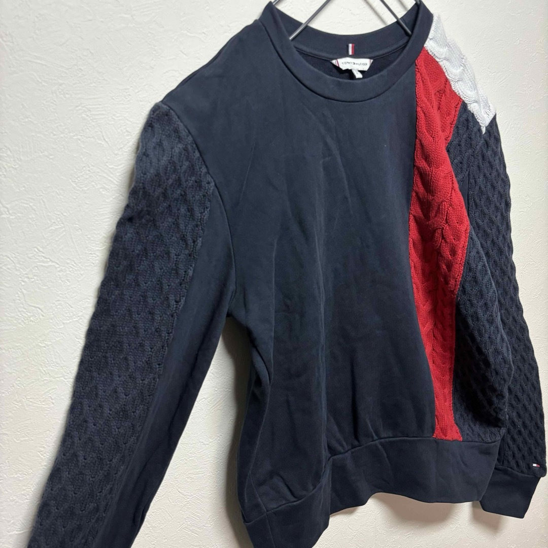 TOMMY HILFIGER(トミーヒルフィガー)の【希少】トミーヒルフィガー トレーナー S 刺繍 編み込みセーター ネイビー 春 メンズのトップス(ニット/セーター)の商品写真