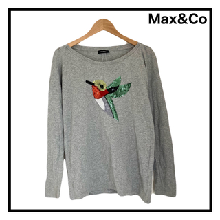 マックスアンドコー(Max & Co.)のマックスアンドコー　Tシャツ　スパンコール　鳥　グレー　レディース　長袖　M(Tシャツ(長袖/七分))