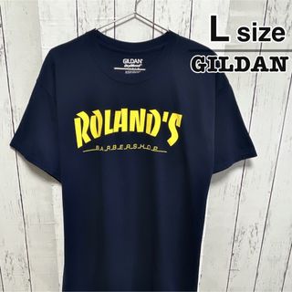 ギルタン(GILDAN)のUSA古着　GILDAN　Tシャツ　L　ネイビー　紺　イエロー　プリント　ロゴ(Tシャツ/カットソー(半袖/袖なし))