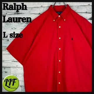 ラルフローレン(Ralph Lauren)のラルフローレン 刺繍ロゴ 半袖 BDシャツ レッド L(シャツ)