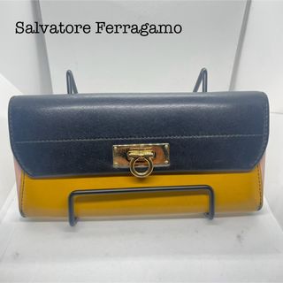 サルヴァトーレフェラガモ(Salvatore Ferragamo)のサルヴァトーレフェラガモ 財布 長財布 黒 イエロー ブランド ガンチーニ(財布)