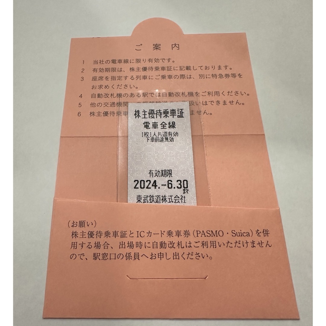 東武鉄道 株主優待乗車証 1枚 2024.6/30迄 | フリマアプリ ラクマ