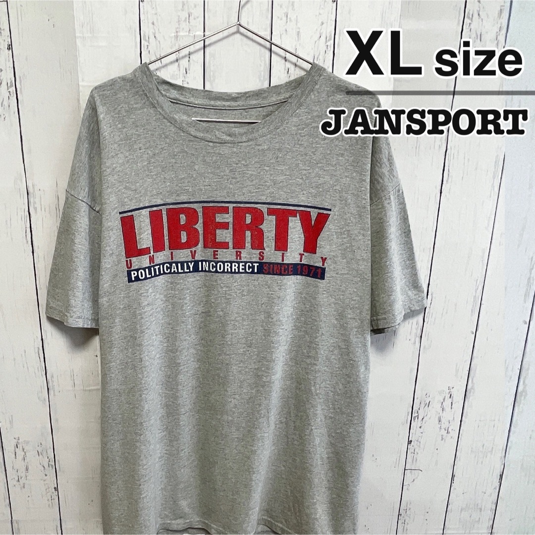 JANSPORT(ジャンスポーツ)のJANSPORT 　Tシャツ　XL　グレー　プリント　カレッジ　ロゴ　USA古着 メンズのトップス(Tシャツ/カットソー(半袖/袖なし))の商品写真