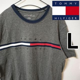 トミーヒルフィガー(TOMMY HILFIGER)のトミーヒルフィガー グレー 半袖Tシャツ 刺繍ロゴ 人気デザイン メンズL(その他)