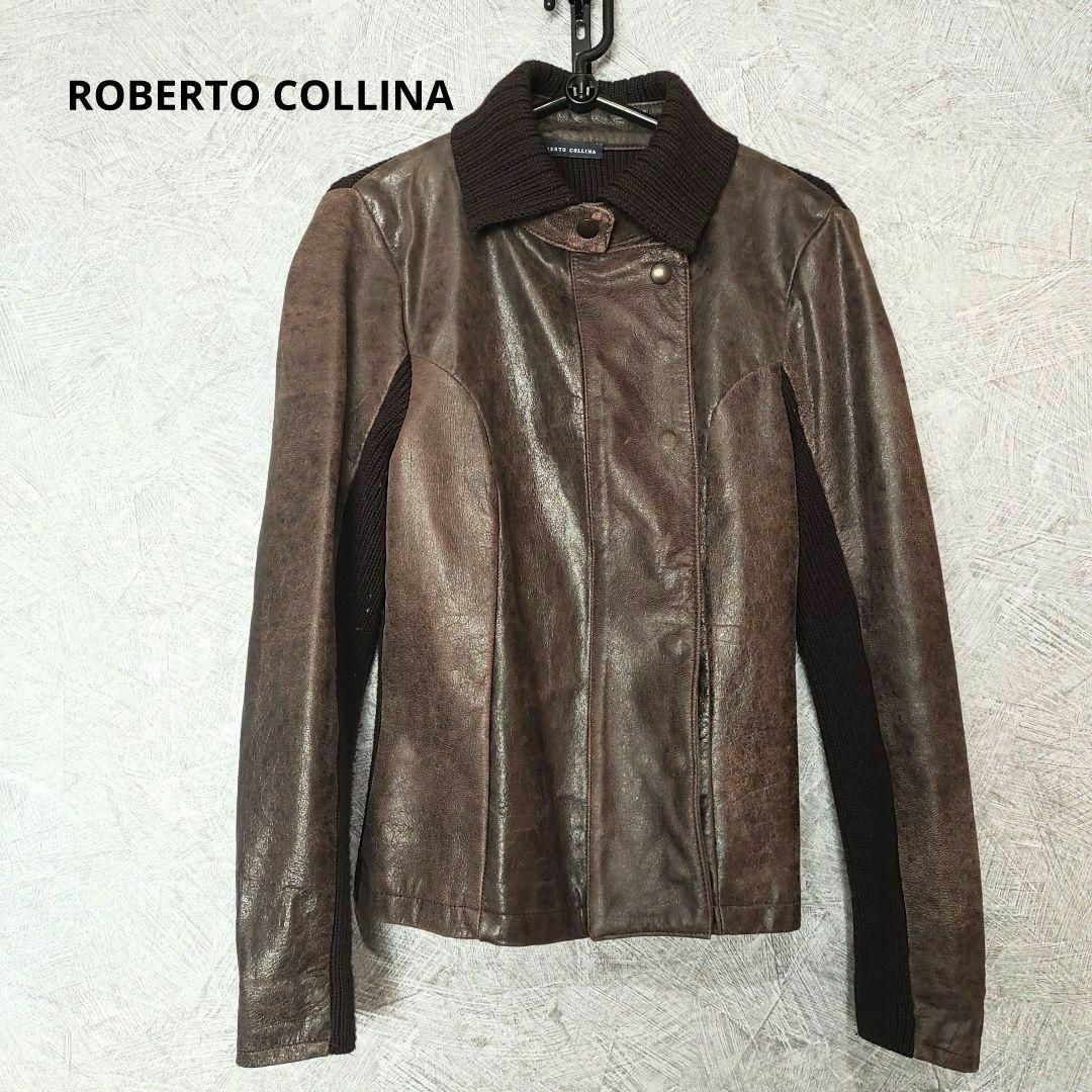 ロベルトコリーナ　ライダースジャケット　イタリア製　革ジャン　ブラウン メンズのジャケット/アウター(ライダースジャケット)の商品写真