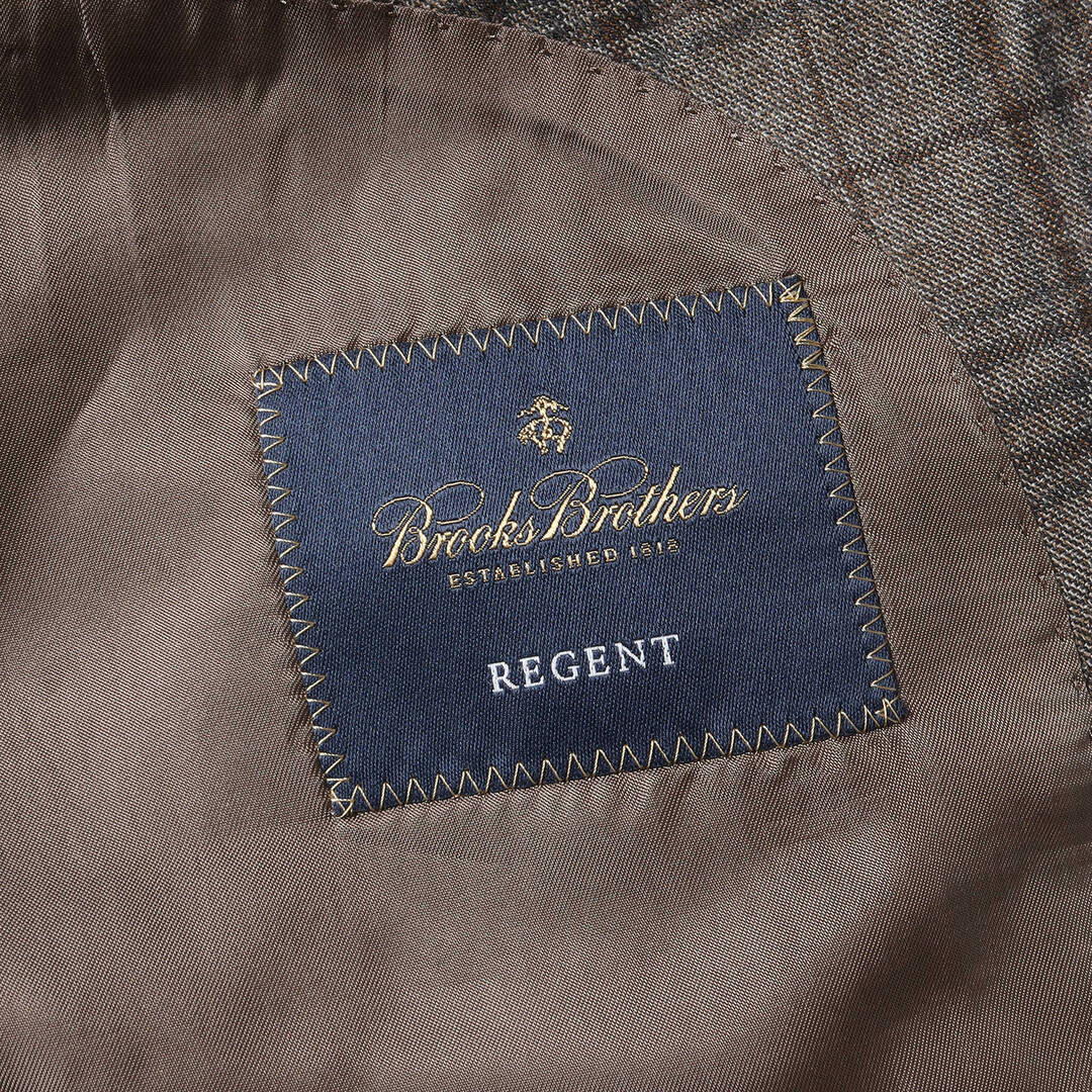 Brooks Brothers(ブルックスブラザース)のBROOKS BROTHERS ブルックスブラザーズ ジャケット サイズ:42R E.THOMAS チェックオンチェック カシミア混ウール 2B テーラードジャケット REGENT ビジネス グレー ブラウン アウター ブレザー 上着【メンズ】【中古】 メンズのジャケット/アウター(テーラードジャケット)の商品写真