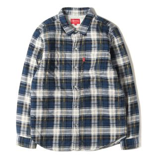 シュプリーム(Supreme)のSupreme シュプリーム シャツ サイズ:M 15AW 裏地シェルパボア チェック フランネルシャツ Flannel Sherpa Shirt ネイビー ホワイト 紺白 トップス カジュアルシャツ 長袖【メンズ】【中古】(シャツ)