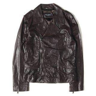 ドルチェアンドガッバーナ(DOLCE&GABBANA)の美品 DOLCE&GABBANA ドルチェ&ガッバーナ ジャケット サイズ:50 ラムスキンレザー ダブル ライダースジャケット ブラウン イタリア製 アウター ブルゾン 上着【メンズ】【中古】(ライダースジャケット)