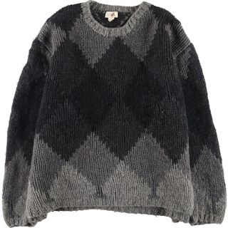 ジェイクルー(J.Crew)の古着 90年代 ジェイクルー J.Crew 総柄 ダイヤ柄 ウールニットセーター メンズXL ヴィンテージ /eaa394201(ニット/セーター)