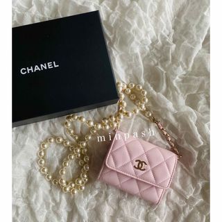 シャネル(CHANEL)のCHANEL ♡ パールチェーン カードケース ピンク ショルダーバッグ(ショルダーバッグ)