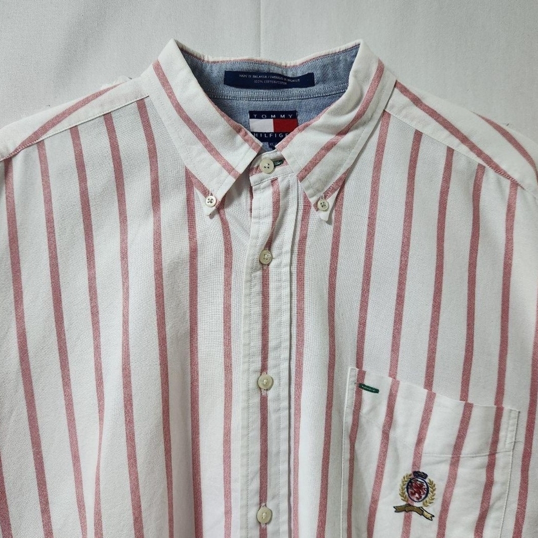 TOMMY HILFIGER(トミーヒルフィガー)の90s　トミーヒルフィガー ストライプ　BDシャツ　長袖　白　サイズXL メンズのトップス(シャツ)の商品写真