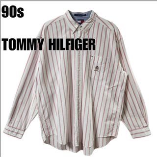 トミーヒルフィガー(TOMMY HILFIGER)の90s　トミーヒルフィガー ストライプ　BDシャツ　長袖　白　サイズXL(シャツ)