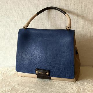 フルラ(Furla)のフルラ ハンドバッグ フラップ レザー ベージュ / ブルー レディース(ハンドバッグ)