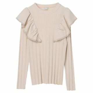 ザラ(ZARA)の【新品】earth music ニュアンス配色フリルニット 春 ベージュ(ニット/セーター)