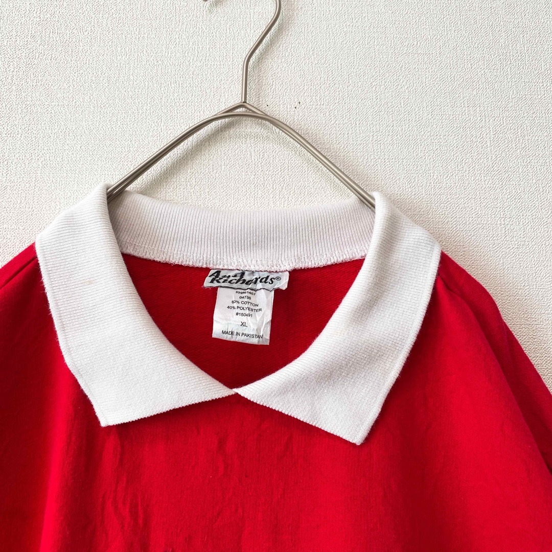 US古着　スウェット　トレーナー　刺繍　灯台　襟付き　ゆめかわ　赤色　XLサイズ レディースのトップス(トレーナー/スウェット)の商品写真