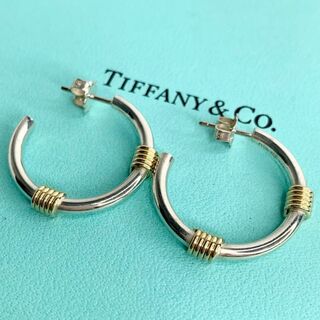 ティファニー(Tiffany & Co.)のティファニー 希少 フープ バンドウィズ2ワイヤー ピアス コンビ y55(ピアス)
