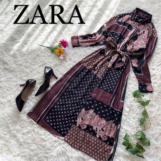 ザラ(ZARA)の【即完売】ザラ　ペイズリー柄　ロングシャツワンピース　ドッキング風(ロングワンピース/マキシワンピース)