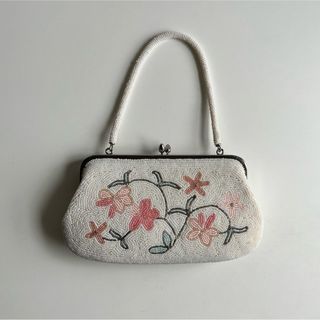 サンタモニカ(Santa Monica)のvintage ビーズ刺繍　花模様　ハンドバッグ　ヴィンテージ　アンティーク(ハンドバッグ)