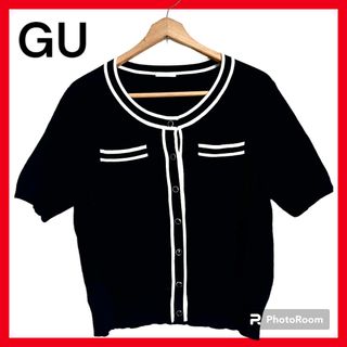 ジーユー(GU)の【美品】GU XL ニット　半袖　黒　白　大きいサイズ　LL きれい　上品(ニット/セーター)