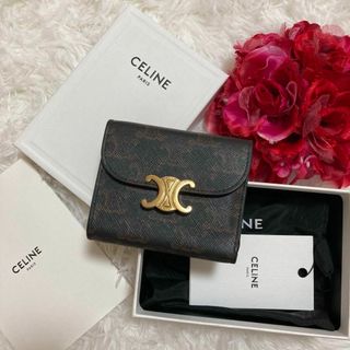 セリーヌ(celine)の付属有✨美品✨セリーヌ 折り財布 トリオンフキャンバス ロゴ PVC ブラウン(財布)