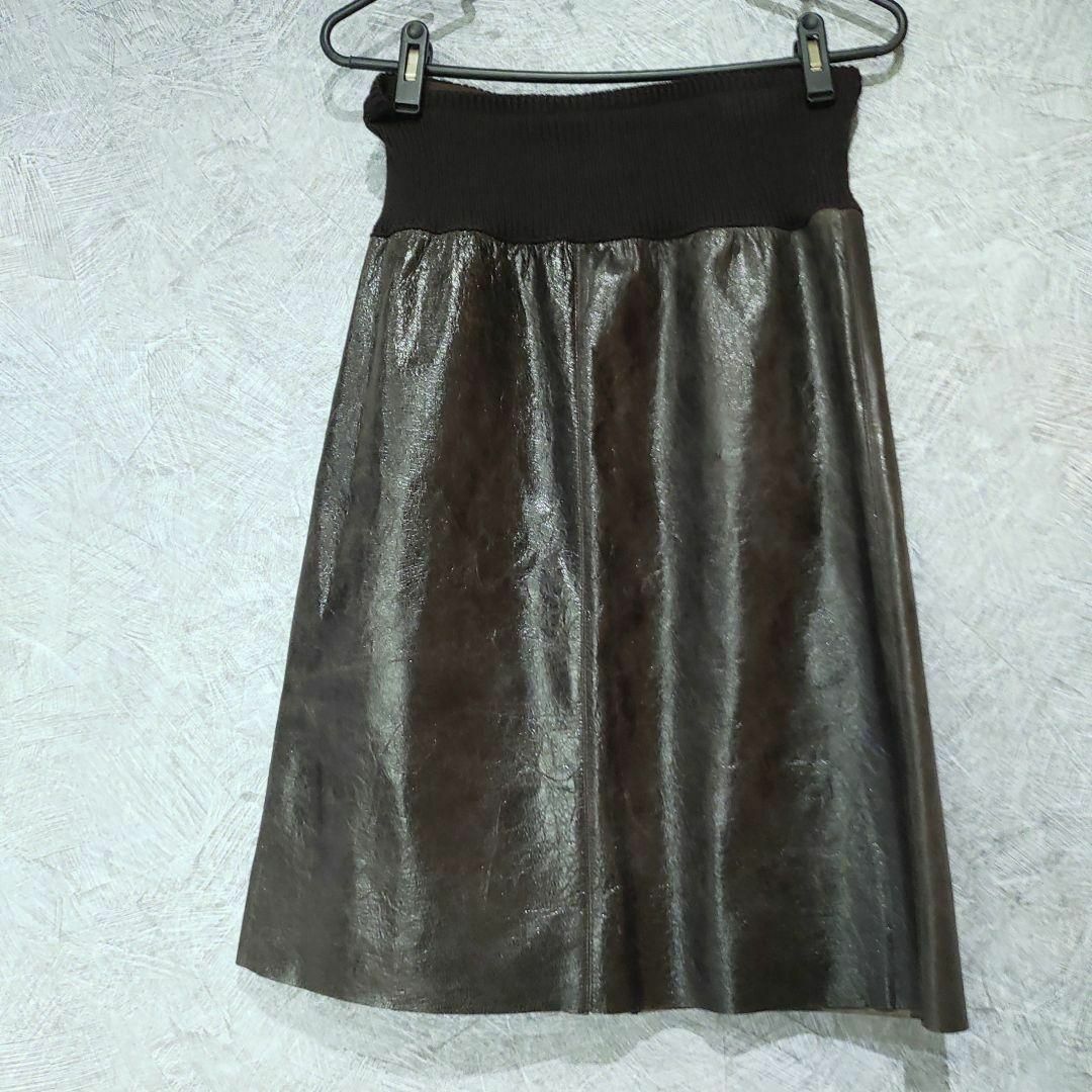 ROBERTO COLLINA ロベルトコリーナ　レザースカート　ブラウン　XS レディースのスカート(ひざ丈スカート)の商品写真