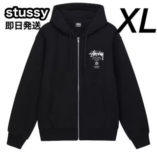 ステューシー(STUSSY)のステューシー ジップ パーカー スウェットパーカー ワールドツアー 黒 XL(パーカー)