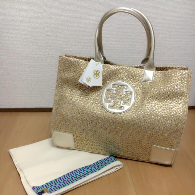 新品 TORY BURCH ストロー トートバッグ ゴールド