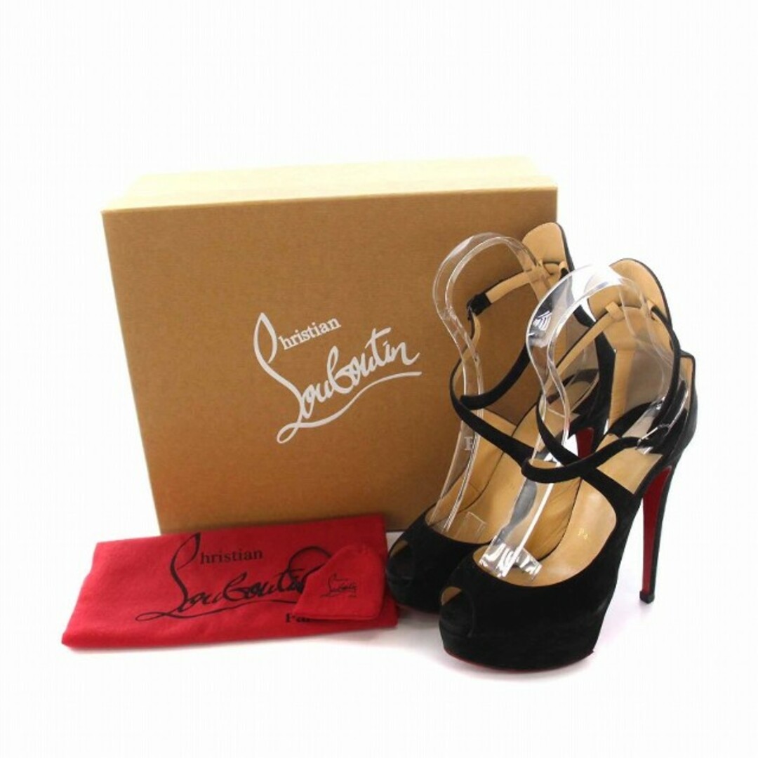 Christian Louboutin(クリスチャンルブタン)のクリスチャンルブタン オープントゥ パンプス ハイヒール スエード 37.5 黒 レディースの靴/シューズ(ハイヒール/パンプス)の商品写真