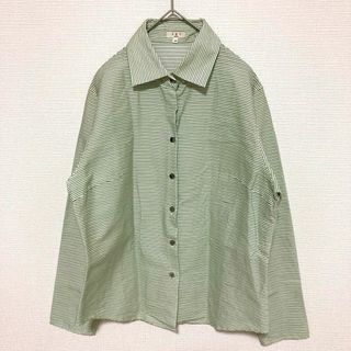 🌟Lat junior コットンシャツ ボーダー グリーン サイズ44 2XL(シャツ/ブラウス(長袖/七分))