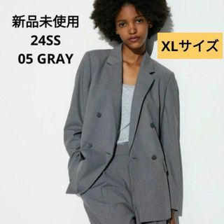 ユニクロ(UNIQLO)の新品未使用 ユニクロ 24SS ダブルジャケット グレー XLサイズ(テーラードジャケット)