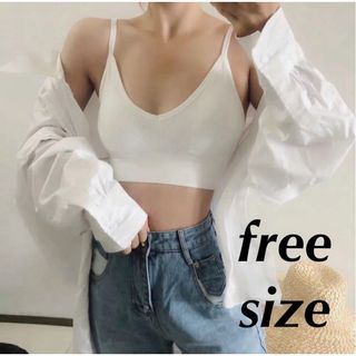 バックオープン キャミ freeサイズ 白 カップ付 ブラ セクシー 新品182(キャミソール)