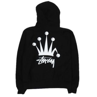 ステューシー(STUSSY)のSTUSSY クラウンロゴ プリント ジップアップパーカ フーディ 黒 M (パーカー)