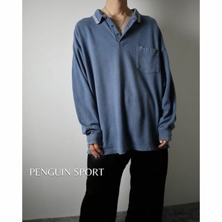 ヴィンテージ(VINTAGE)の90s PENGUIN SPORT ジャガード ルーズ 長袖 ポロスウェット(ポロシャツ)