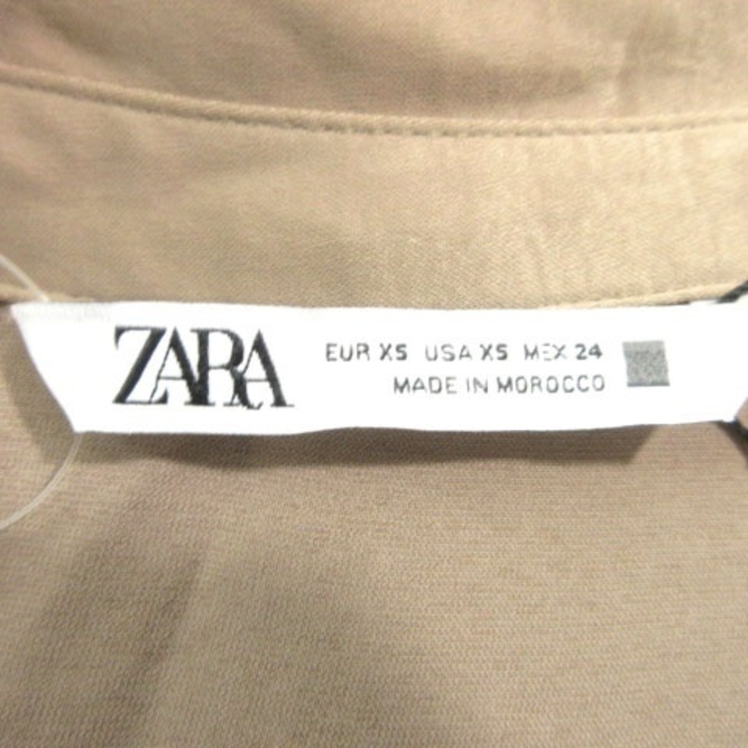 ZARA(ザラ)のザラ ショート丈 シャツ ブラウス 長袖 短丈 無地 薄手 XS 茶 ■052 レディースのトップス(シャツ/ブラウス(長袖/七分))の商品写真