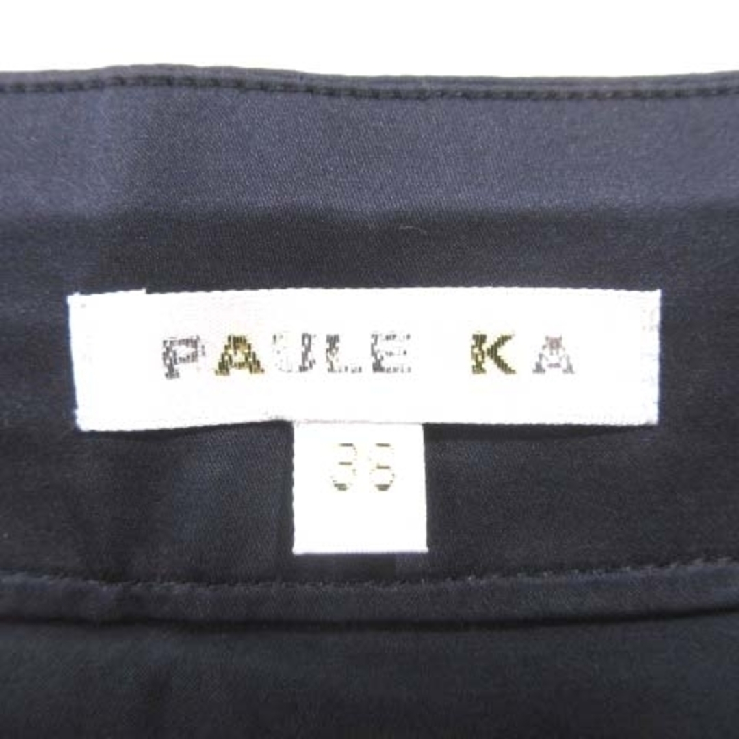 PAULE KA(ポールカ)のポールカ サテン フレア スカート ひざ丈 無地 薄手 36 約S 紺 ■052 レディースのスカート(ひざ丈スカート)の商品写真