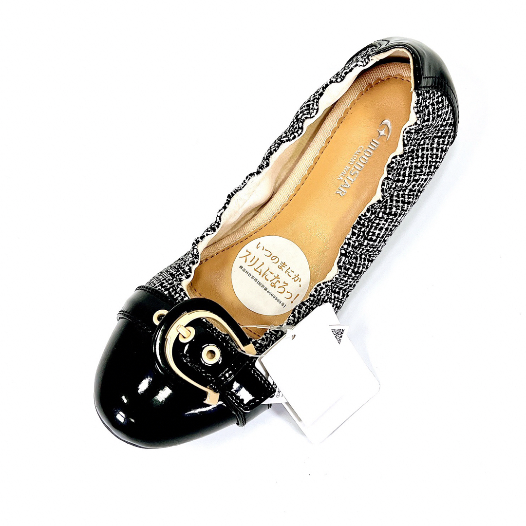 MOONSTAR (ムーンスター)の【新品未使用】moonstar ベルト ラメ パンプス 黒白 23.5 タグ付き レディースの靴/シューズ(ハイヒール/パンプス)の商品写真