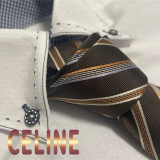 celine - セリーヌ　ネクタイ【美品】ストライプ柄　光沢　厚手　ブラウン系