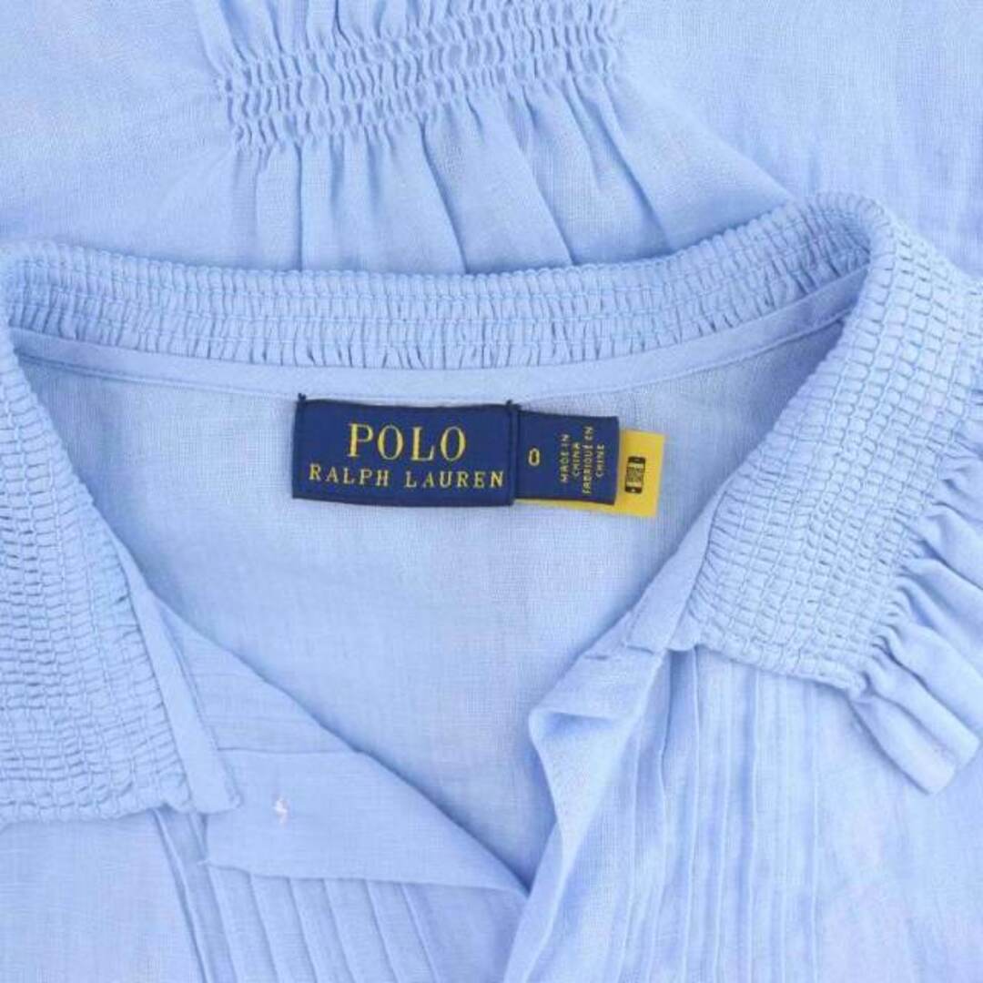 POLO RALPH LAUREN(ポロラルフローレン)のポロ ラルフローレン リネン フリル ブラウス 半袖 0 XS  青 レディースのトップス(シャツ/ブラウス(半袖/袖なし))の商品写真