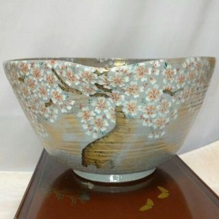 【一点物】平安 山岡善昇 大鉢 桜遊び 共箱 作家物 京焼 清水焼 絵付け 希少(陶芸)