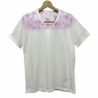 マルタンマルジェラ(Maison Martin Margiela)の未使用品 メゾンマルジェラ 11 エイズTシャツ Ｖネック Ｍ ホワイト ピンク(Tシャツ/カットソー(半袖/袖なし))