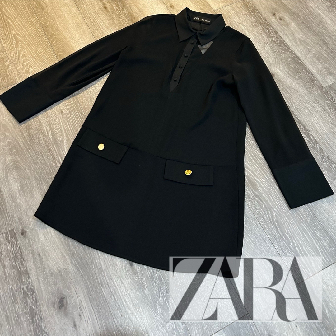 ZARA(ザラ)のZARA  袖シアー　ワンピース　新品未使用　タグ付き レディースのワンピース(ひざ丈ワンピース)の商品写真